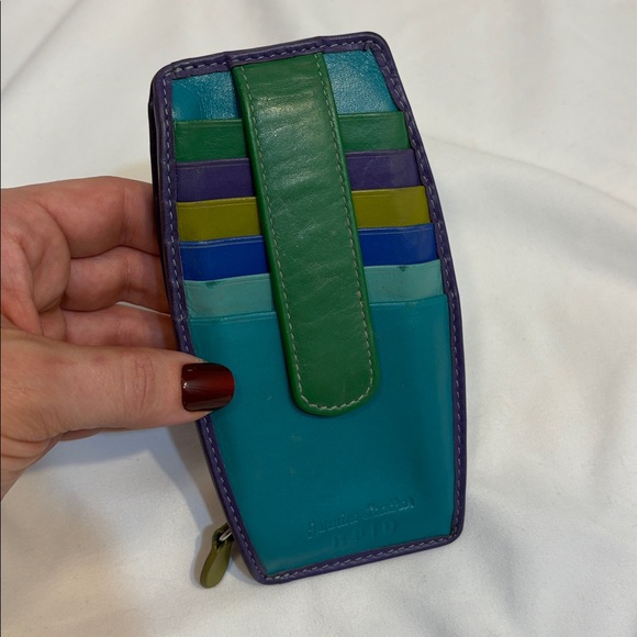 Vintage Handbags - Vintage Genuine Leather Colorful Multi Color Block Funky Card Holder Wallet